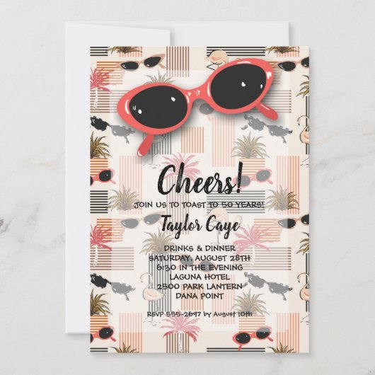 Retro Rote Sonnenbrille Geburtstagseinladungen (Vorderseite)