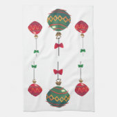 Retro Rote und grüne Weihnachtsschmuck Geschirrtuch (Vertikal)