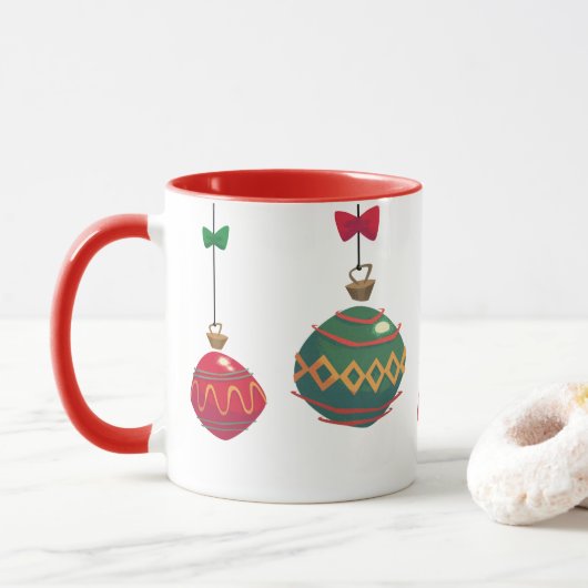 Retro Rote und grüne Weihnachtsschmuck Tasse (Mit Donut)