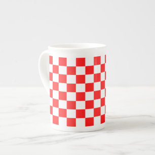 Retro rote und weiße Checkered Rosen-Tasse Porzellantasse