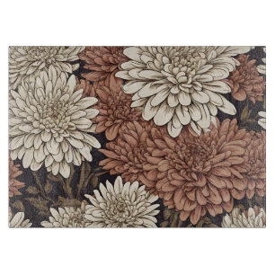 Retro Rote und Weiße Chrysanthemen Schneidebrett