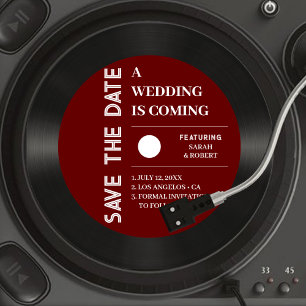 Retro rote Vinyl-Schallplatte Hochzeit Termin merk Save The Date