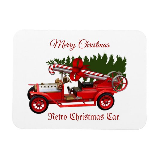 Retro roter Auto-Weihnachtsbaum Magnet (Horizontal)