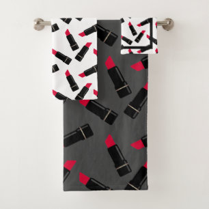 Retro, roter Lippenstift Badhandtuch Set