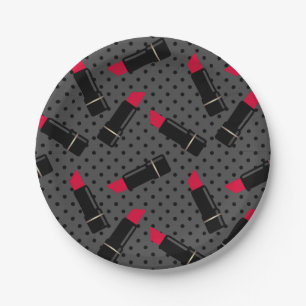 Retro, roter Lippenstift Pappteller