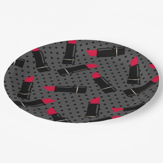 Retro, roter Lippenstift Pappteller (Schrägansicht)