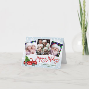 Retro roter LKW 4 FOTO Weihnachtsgruß gefaltet Feiertagskarte