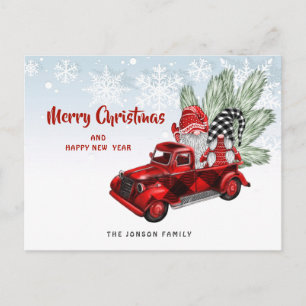 Retro roter LKW-Gnome Weihnachtsgruß Postkarte
