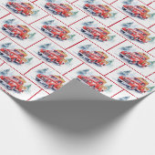 Retro roter LKW in Schneeflocken Geschenkpapier (Ecke)