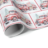 Retro roter LKW in Schneeflocken Geschenkpapier (Rolleneckpunkt)