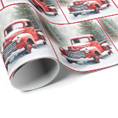 Retro roter LKW in Winterwald Geschenkpapier (Rolleneckpunkt)