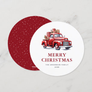 Retro Roter LKW Wasserfarbe Weihnachtskarte Feiertagskarte