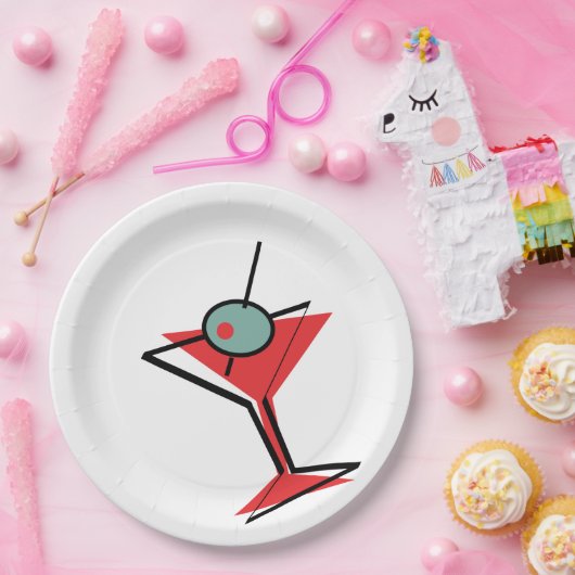 Retro roter Martini Pappteller (Party)