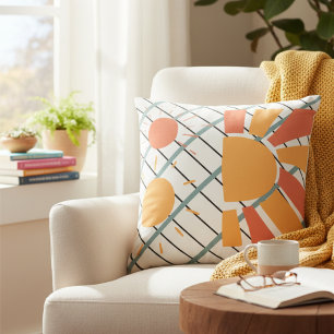 Retro roter orangefarbener Sonnenuntergang auf bla Kissen