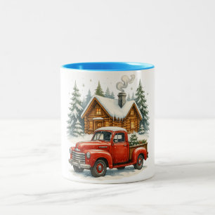 Retro roter Pickup Truck Weihnachten - Vintage Win Zweifarbige Tasse