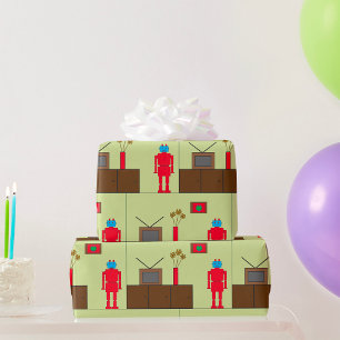 Retro-Roter Roboter Mittelalterliche Moderne Minim Geschenkpapier
