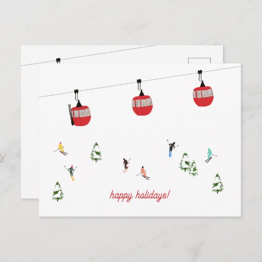 Retro Roter Skilift Gondelbahn Postkarte (Vorne/Hinten)