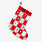 Retro roter Starburts WeihnachtsStrumpf Kleiner Weihnachtsstrumpf (Vorderansicht (hängend))
