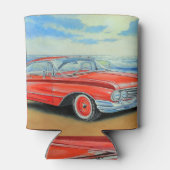 Retro rotes Auto, Küstenmalerei. Dosenkühler (Rückseite)
