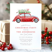 Retro rotes Auto vintage Wasserfarben Weihnachtsfe