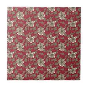 Retro rotes Blumen Fliese