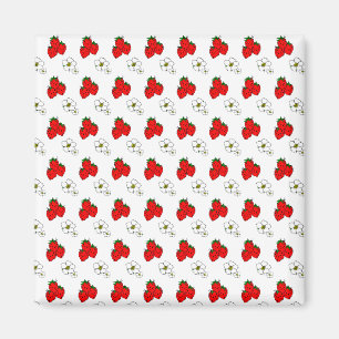 Retro rotes Erdbeer- und Blumenmuster Magnet