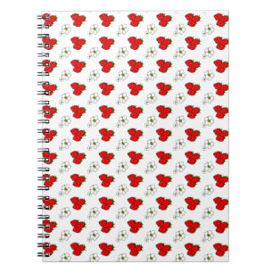 Retro rotes Erdbeer- und Blumenmuster Notizblock