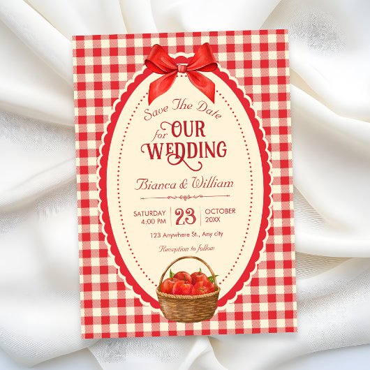 Retro rotes Gingham-Picknick Save The Date