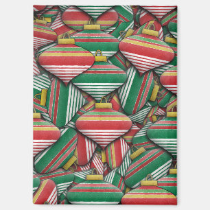 Retro rotes grün gestreiftes Ornament Muster Desig Magnet