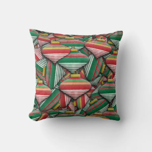 Retro rotes grün gestreiftes Ornamentmuster Design Kissen