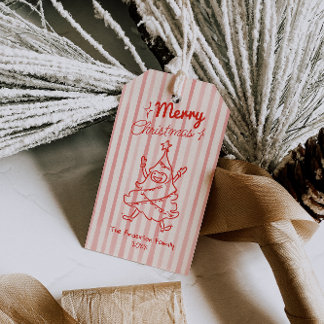 Retro-Rotes Handgezeichneter Lustiger Weihnachtsba Geschenkanhänger
