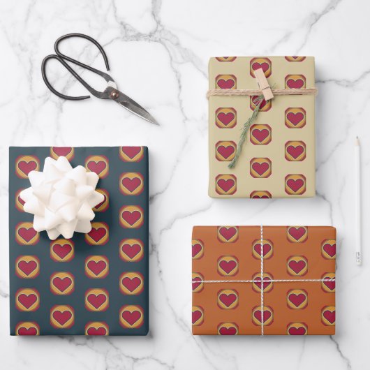 Retro Rotes Herz Gelb Orange Grün Geschenkpapier Set (Vorderseite)