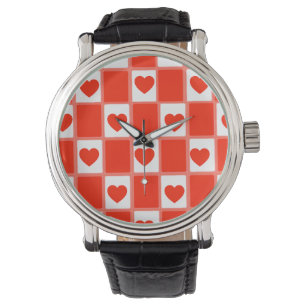 Retro rotes Herz Karomuster Armbanduhr