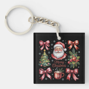 Retro-Rotes-Koketten-Weihnachten-Cute-Xmas-Feierta Schlüsselanhänger