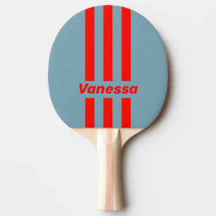 Retro Rotes Meer Drei Pin Streifen mit Namen Tischtennis Schläger
