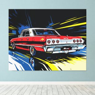 Retro rotes Muscle-Car Seiten Pop-Art Illustration Leinwanddruck