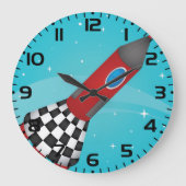 Retro rotes Raumschiff im galaktischen Weltraum Große Wanduhr (Vorderseite)