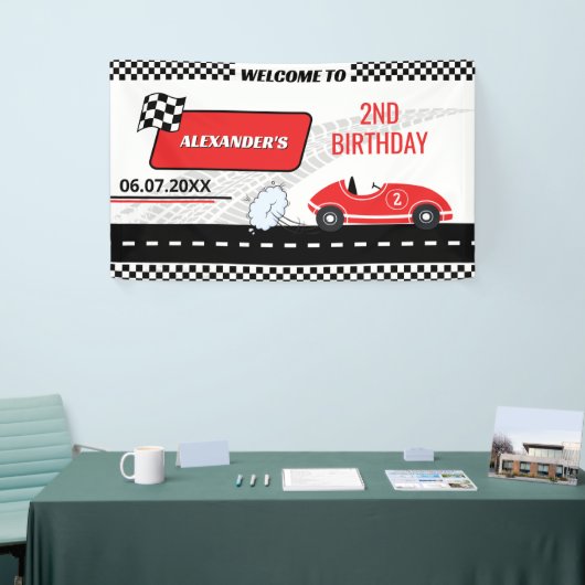 Retro rotes Rennwagen zwei schnelle Junge 2. Gebur Banner (Messeveranstaltung)