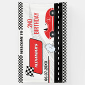 Retro rotes Rennwagen zwei schnelle Junge 2. Gebur Banner (Vertikal)