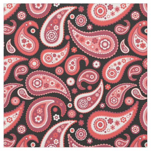 Retro rotes und schwarzes Paisley-Muster Stoff (Nahaufnahme)