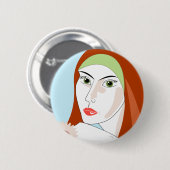 Retro-Rothaar-Porträt-Blumenmode-Kunst Button (Vorne & Hinten)