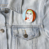 Retro-Rothaar-Porträt-Blumenmode-Kunst Button (Beispiel)