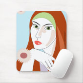 Retro-Rothaar-Porträt-Blumenmode-Kunst Mousepad (Mit Mouse)