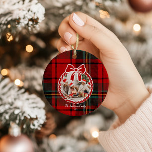 Retro-Rotkariertes Weihnachtsmotiv Keramik Ornament