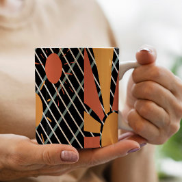 Retro-Rotorange-Sonnenuntergang auf blauem schwarz Kaffeetasse