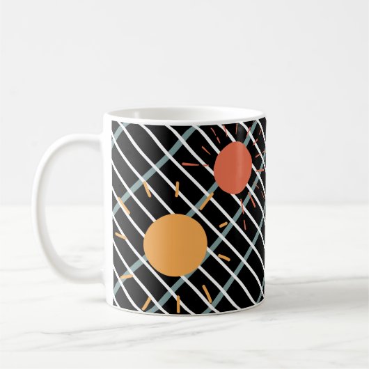 Retro-Rotorange-Sonnenuntergang auf blauem schwarz Kaffeetasse (Links)