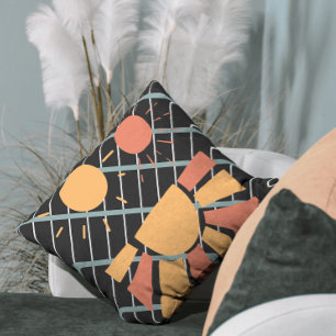 Retro-Rotorange-Sonnenuntergang auf blauem schwarz Kissen