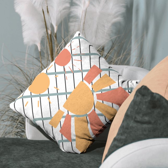 Retro-Rotorangefarbener Sonnenuntergang auf blauem Kissen (Von Creator hochgeladen)