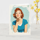 Retro-Rotschopf sendet süßen Kuss Karte (Gelbe Blume)