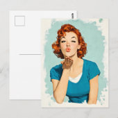 Retro-Rotschopf sendet süßen Kuss Postkarte (Vorne/Hinten)